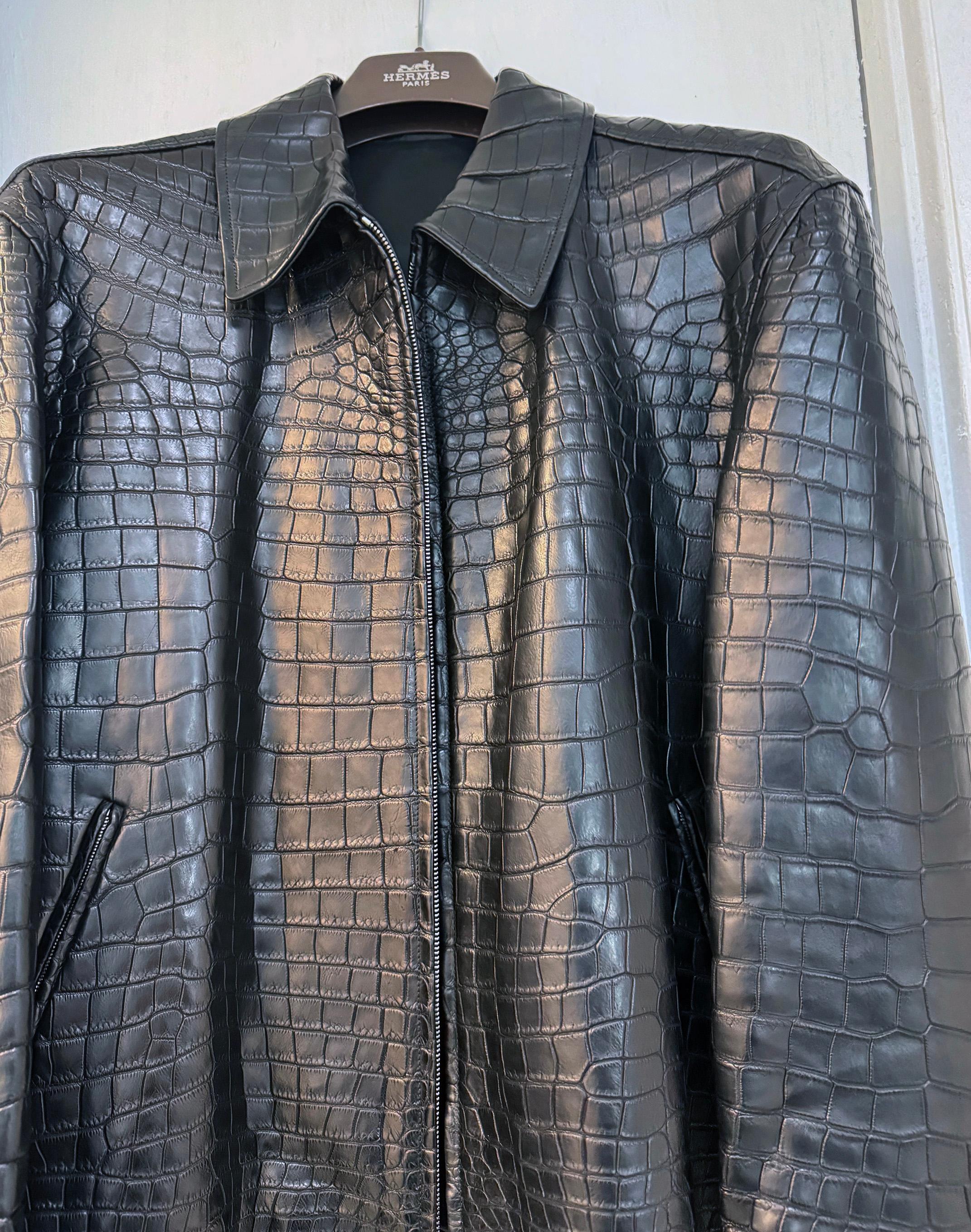 HERMES Negro Cocodrilo Chaqueta para hombre RARO CUSTOM MADE en venta 2