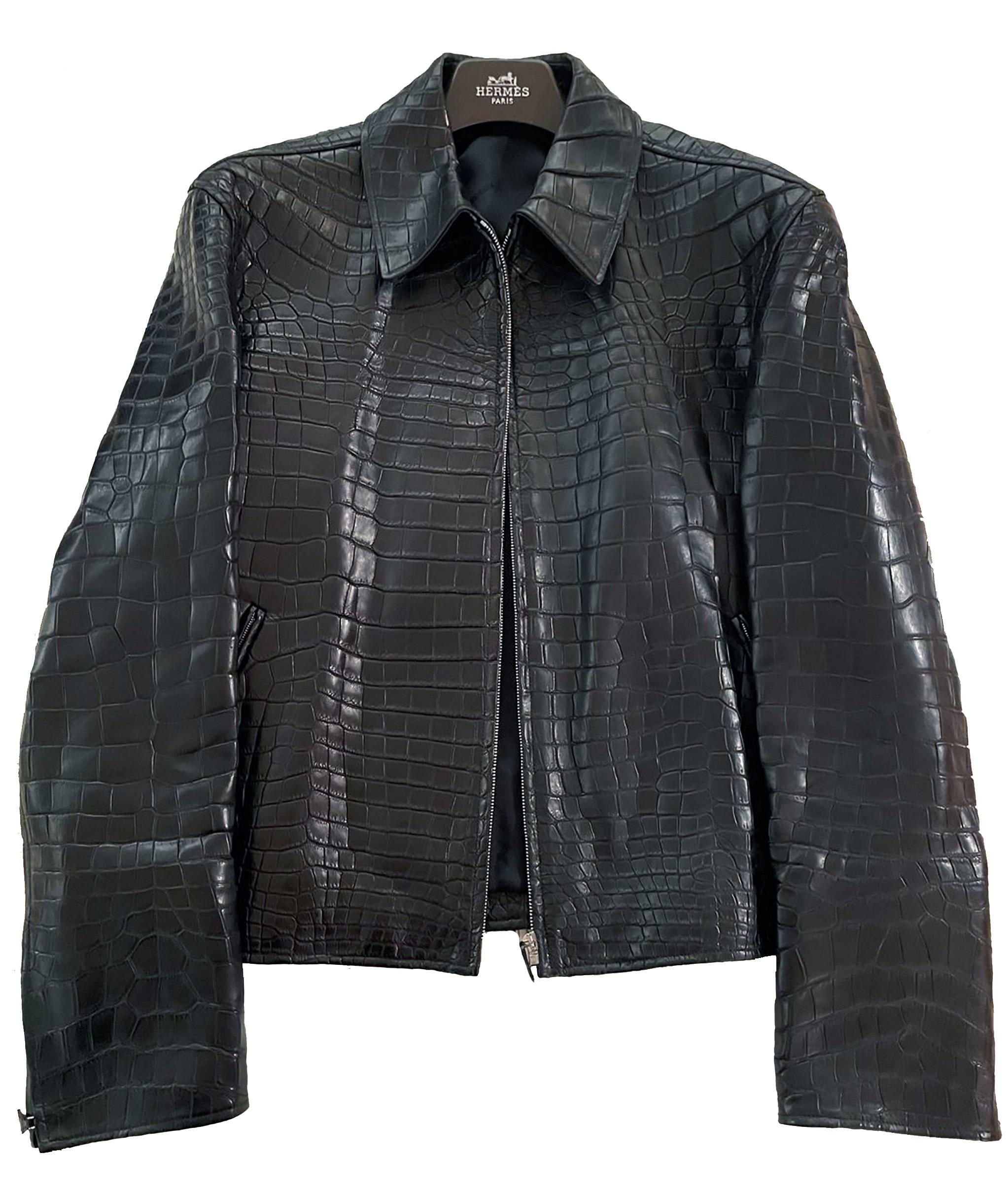 HERMES Negro Cocodrilo Chaqueta para hombre RARO CUSTOM MADE en venta 5
