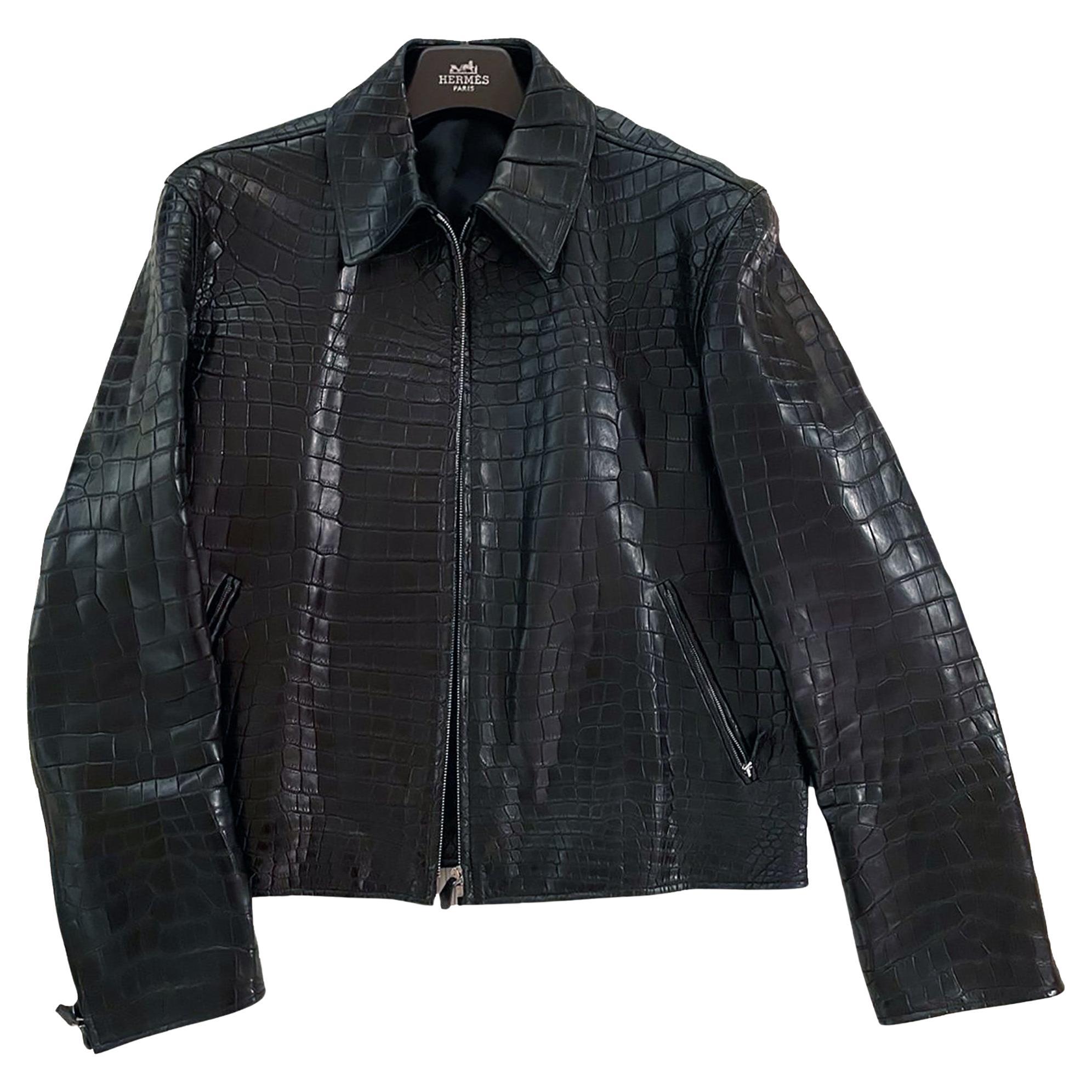 HERMES Negro Cocodrilo Chaqueta para hombre RARO CUSTOM MADE