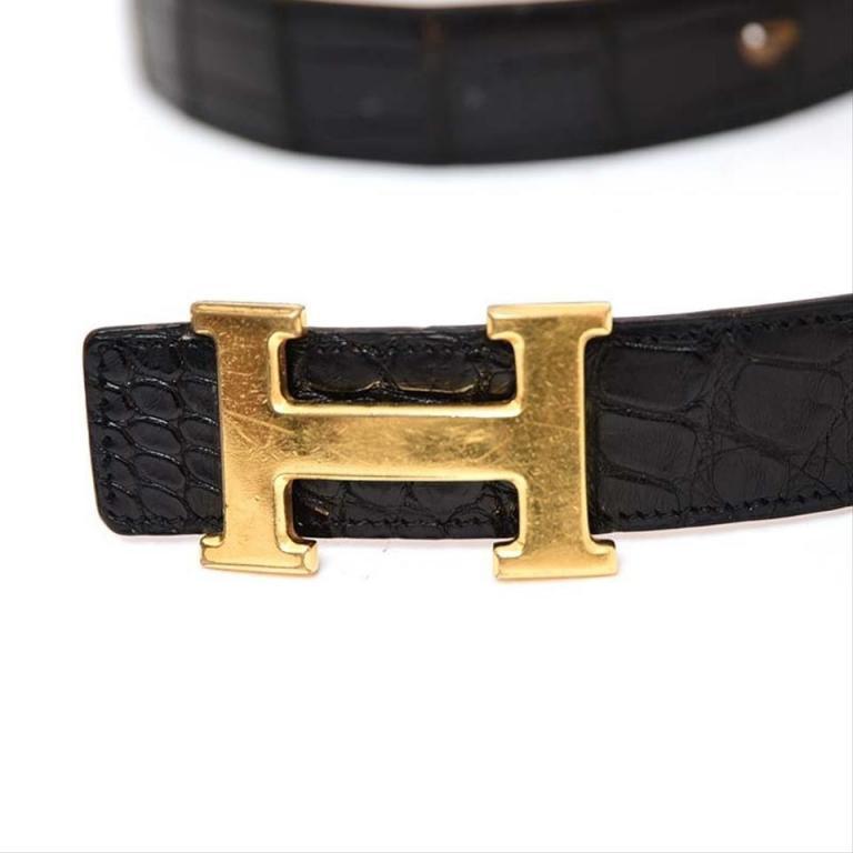 Hermès Black Crocodile Reversible H Logo Kit 232975 Belt For Sale 3