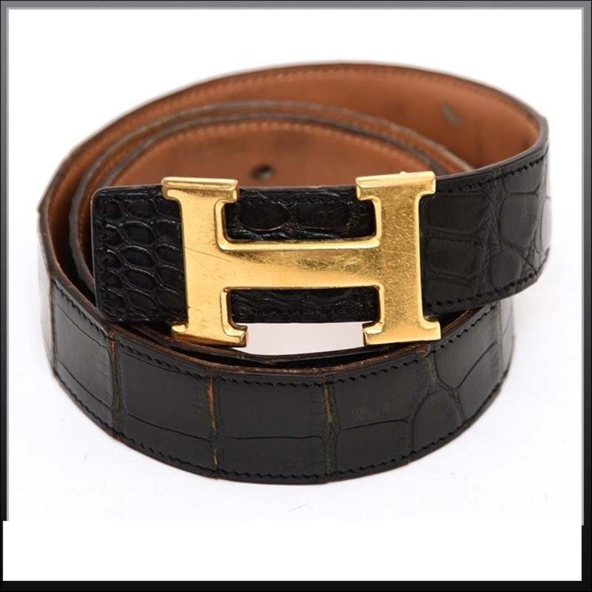 Hermès Black Crocodile Reversible H Logo Kit 232975 Belt For Sale 5