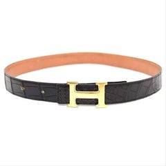 Hermès Black Crocodile Reversible H Logo Kit 232975 Belt