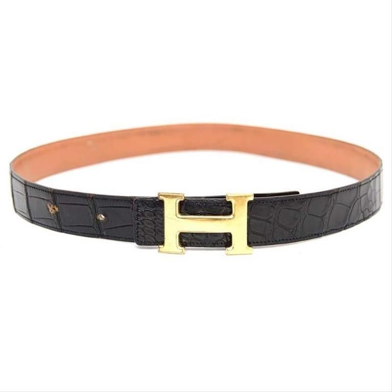 Hermès Black Crocodile Reversible H Logo Kit 232975 Belt For Sale at ...