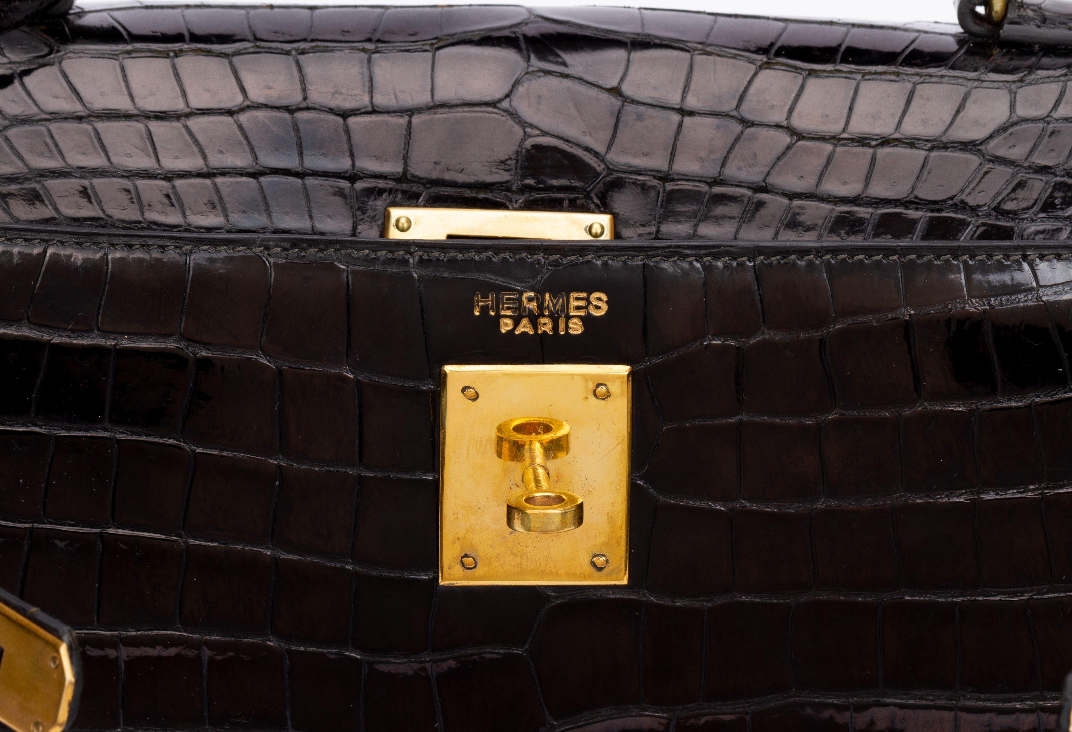 Hermès Black Crocodile Vintage Kelly Bag For Sale 2