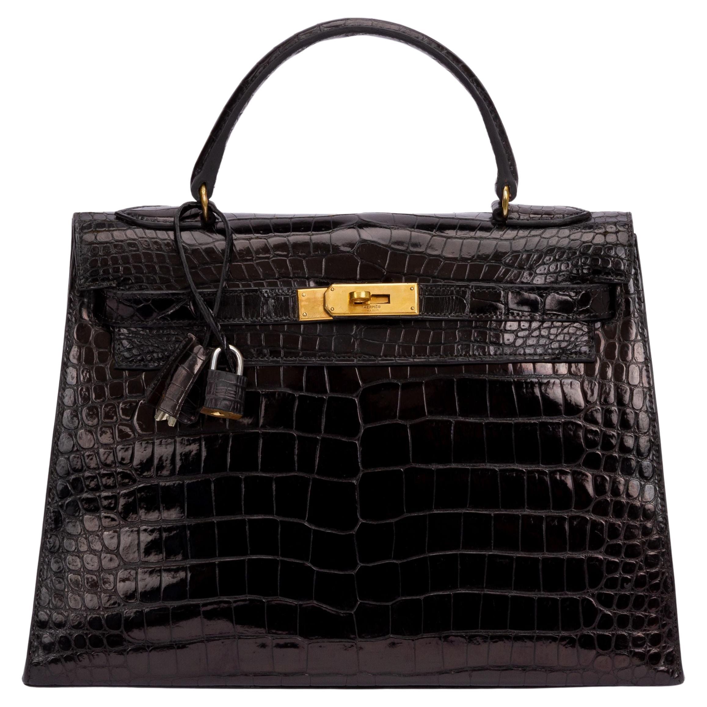 Hermès Black Crocodile Vintage Kelly Bag For Sale