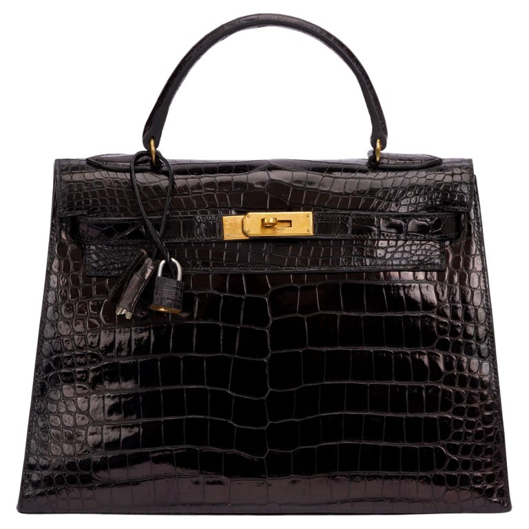 HERMES Kelly Green Cadena Porosus Crocodile Exotic Leather Top Handle Bag  For Sale at 1stDibs