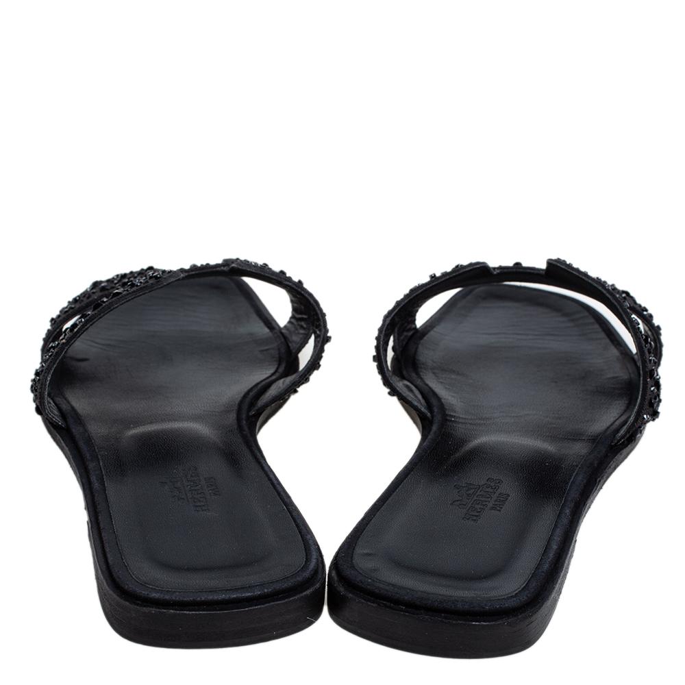 Hermes Schwarz Kristall verschönert Wildleder Oran Sandalen Größe 39.5 1