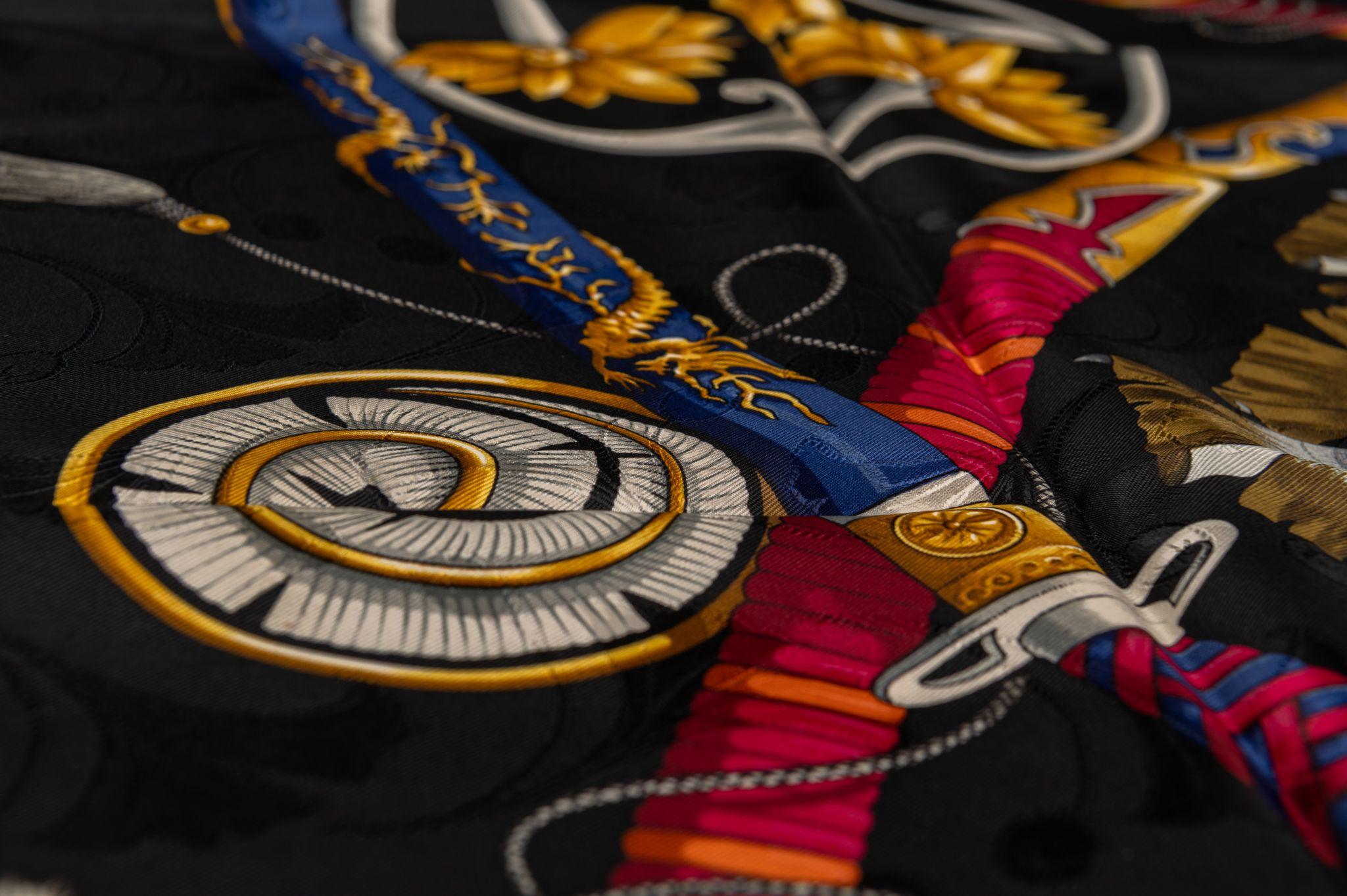Hermès Black Daimyo Silk Scarf In Excellent Condition For Sale In West Hollywood, CA