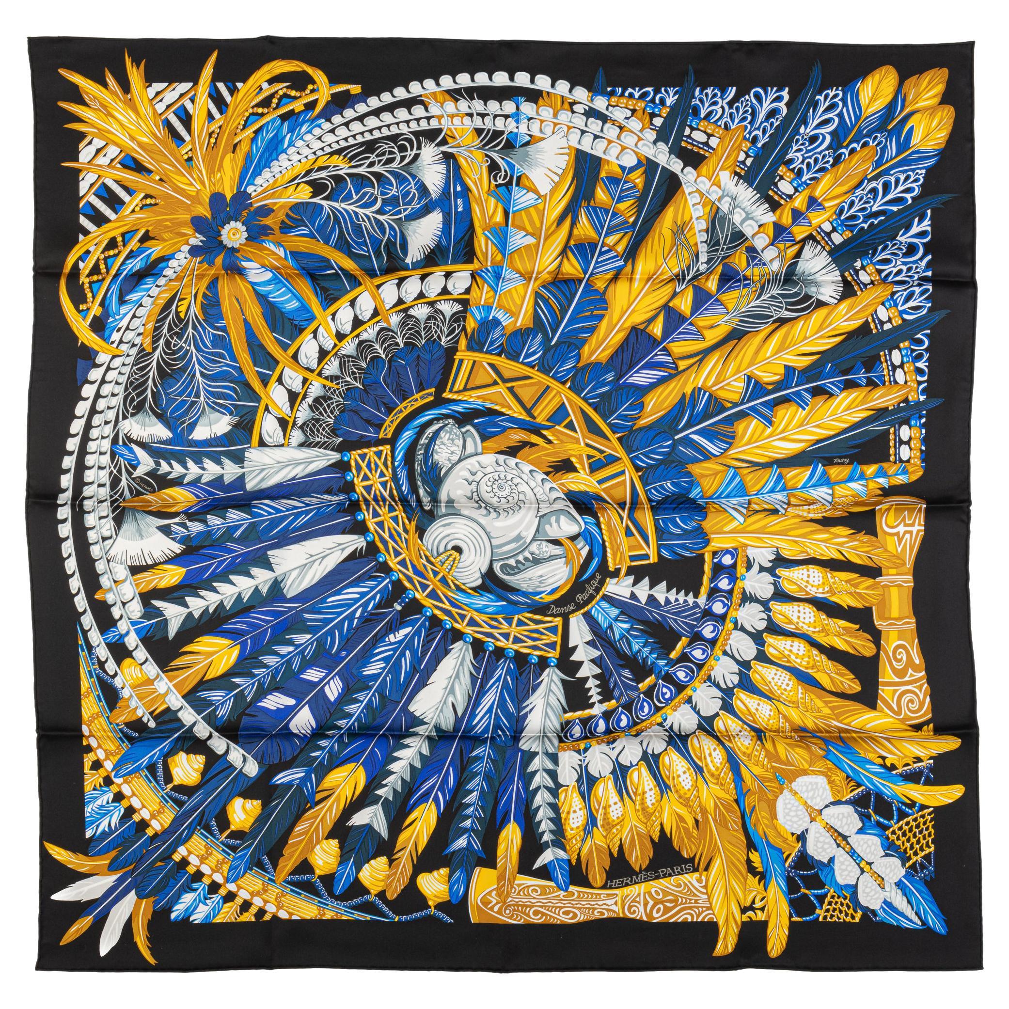 Hermès Black Danse Pacifique Silk Scarf For Sale