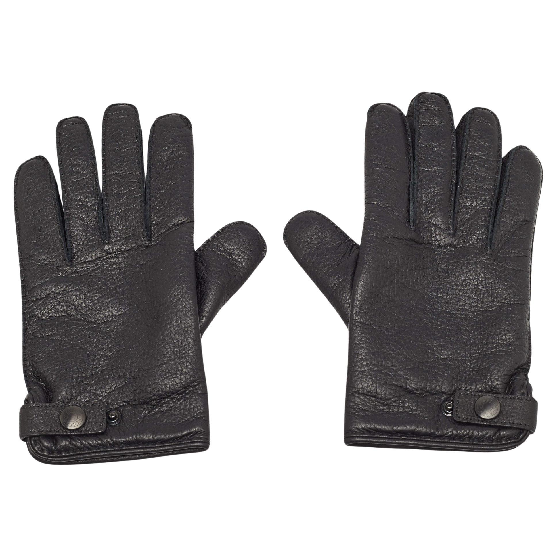 Hermes Black Deerskin and Cashmere Gloves Size 8.5 For Sale