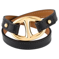 Hermes Black Double Gold Men's Women's Evening Cuff Bracelet 
