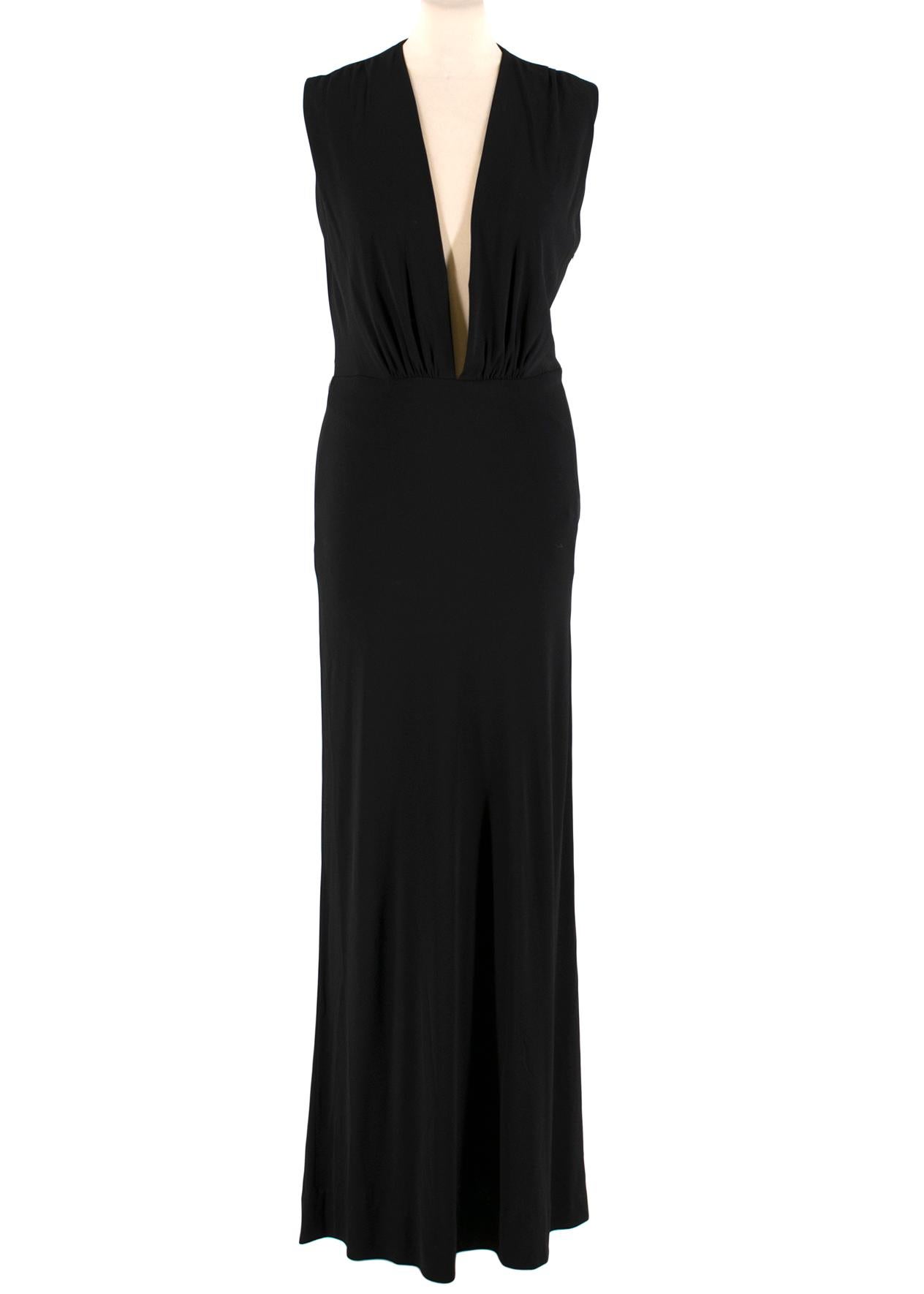 Hermes Black Draped Deep V Neck Gown XS 36 In Excellent Condition In London, GB