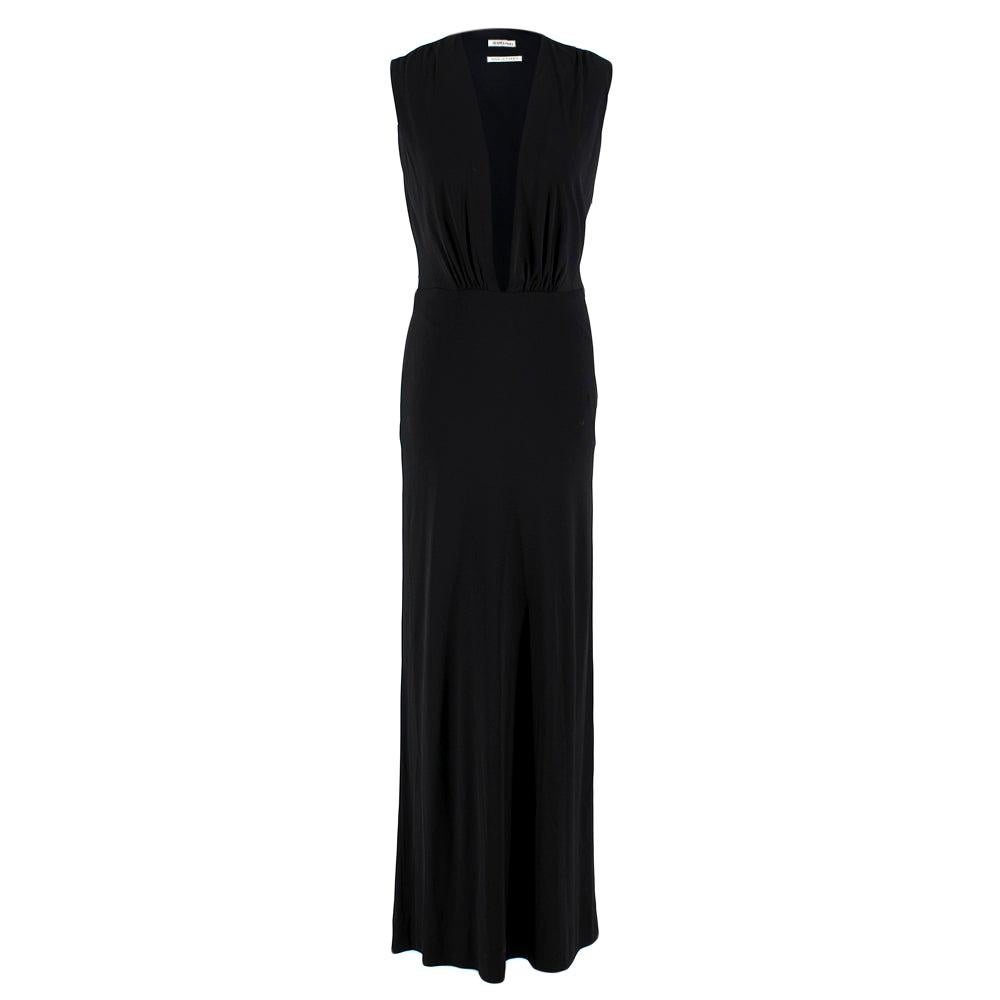 Hermes Black Draped Deep V Neck Gown XS 36