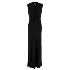 Hermes Black Draped Deep V Neck Gown XS 36