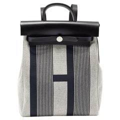 Hermes Black/Ecro H Vibration Toile Canvas and Vache Hunter Leather Herbag Zip B