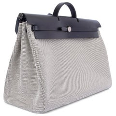 HERMES black & ecru 2020 HERBAG ZIP CABINE 50 Bag Toile Criss Viking