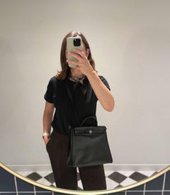 Hermès Black, Ecru Berline Toile H & Vache Hunter Leather Herbag Zip 31