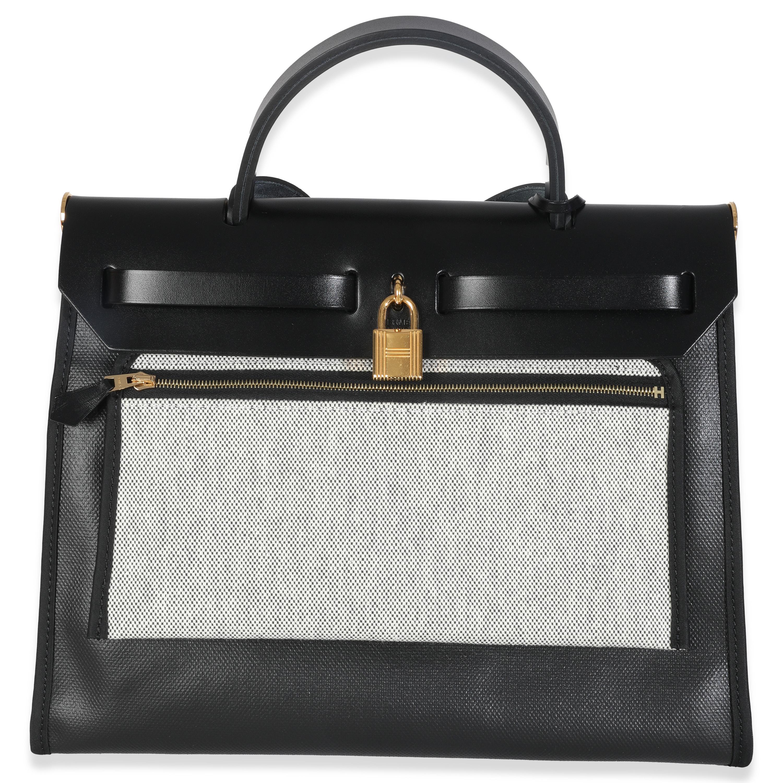 Listing Title: Hermès Black Ecru Toile H Berline Vache Hunter Herbag Zip PM 31 GHW
SKU: 146903
Condition: Pre-owned 
Handbag Condition: Excellent
Condition Comments: Item is in excellent condition and displays light signs of wear. Minor creasing