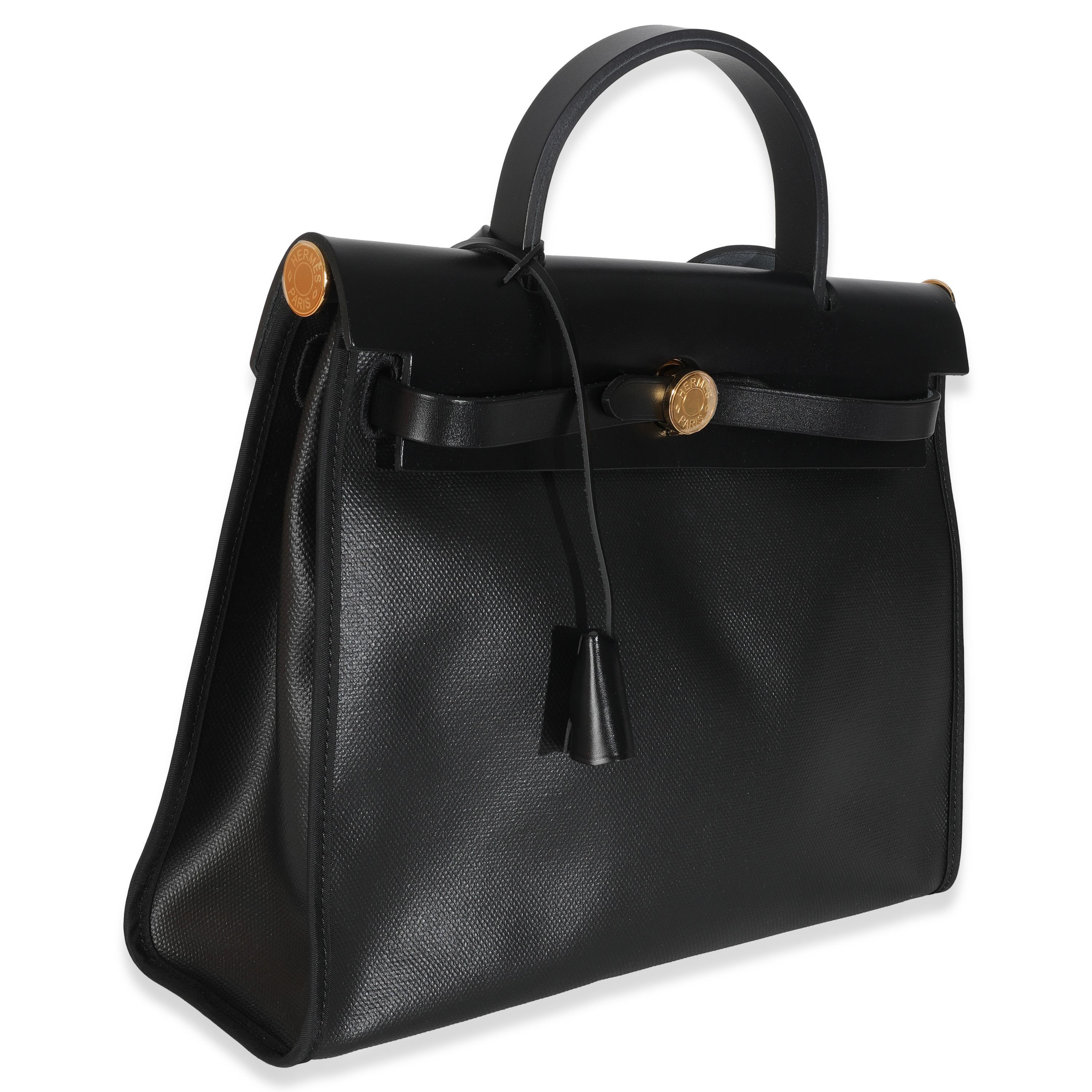 Hermès Black Ecru Toile H Berline Vache Hunter Herbag Zip PM 31 GHW In Excellent Condition For Sale In New York, NY