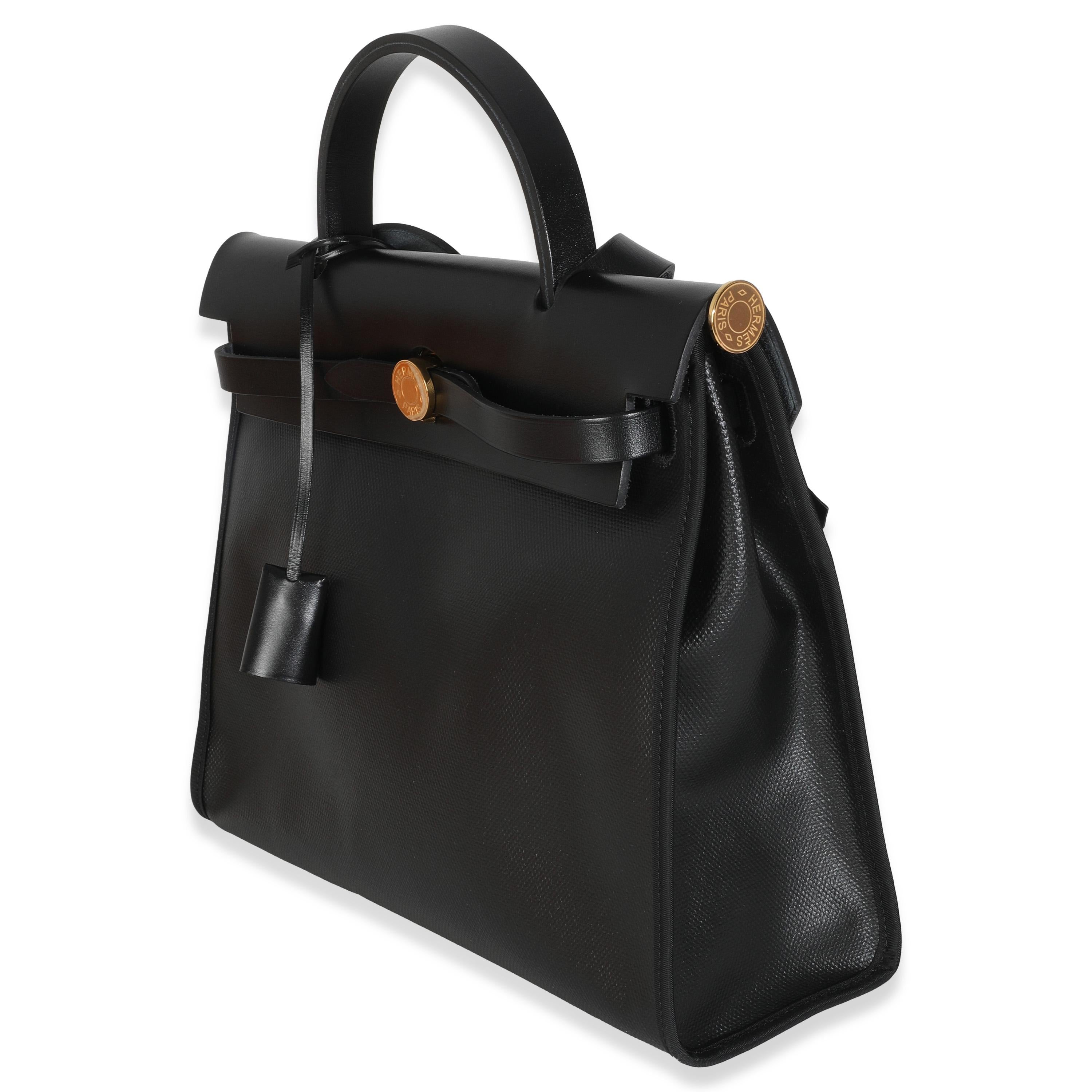 Women's or Men's Hermès Black Ecru Toile H Berline Vache Hunter Herbag Zip PM 31 GHW For Sale