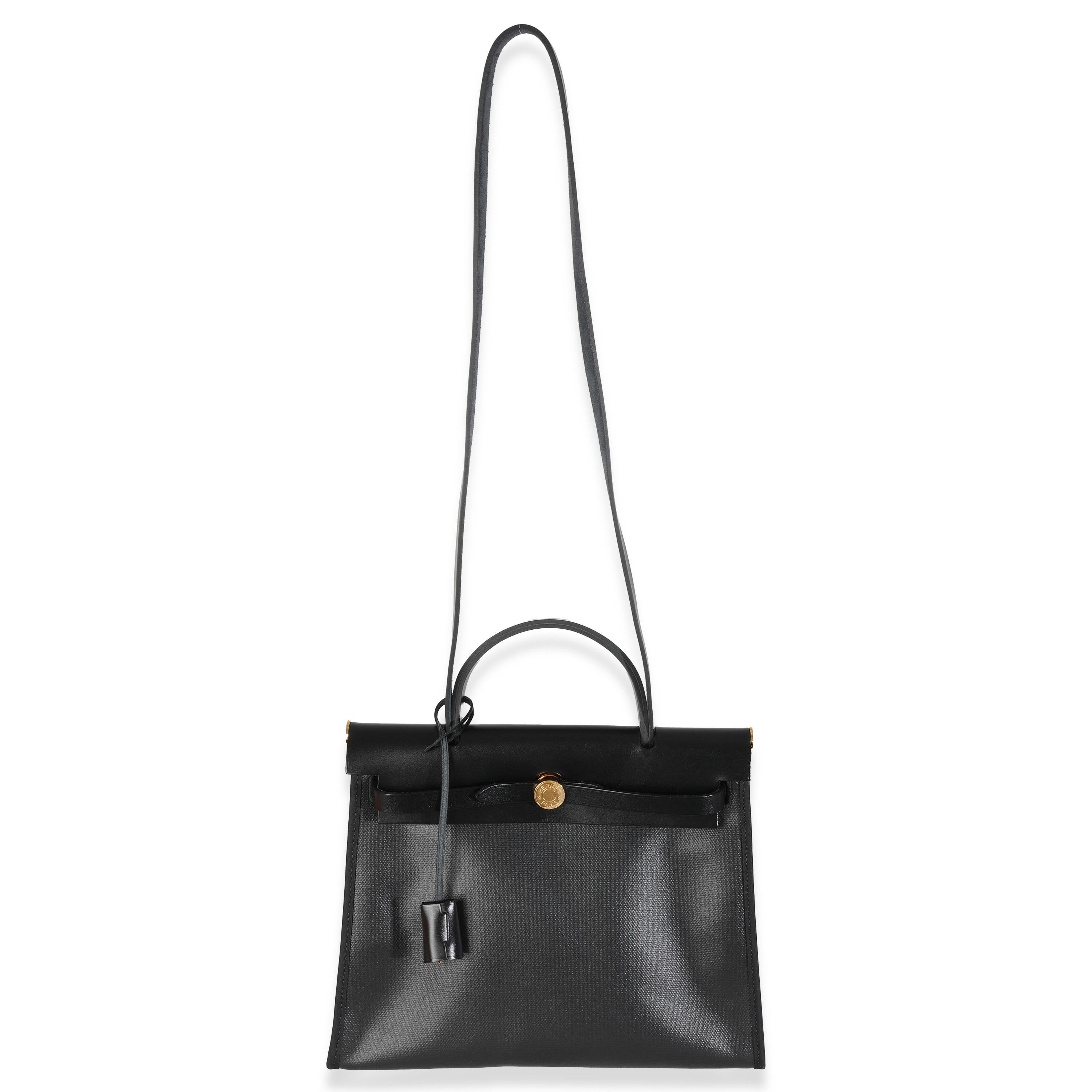 Hermès Black Ecru Toile H Berline Vache Hunter Herbag Zip PM 31 GHW For Sale 2