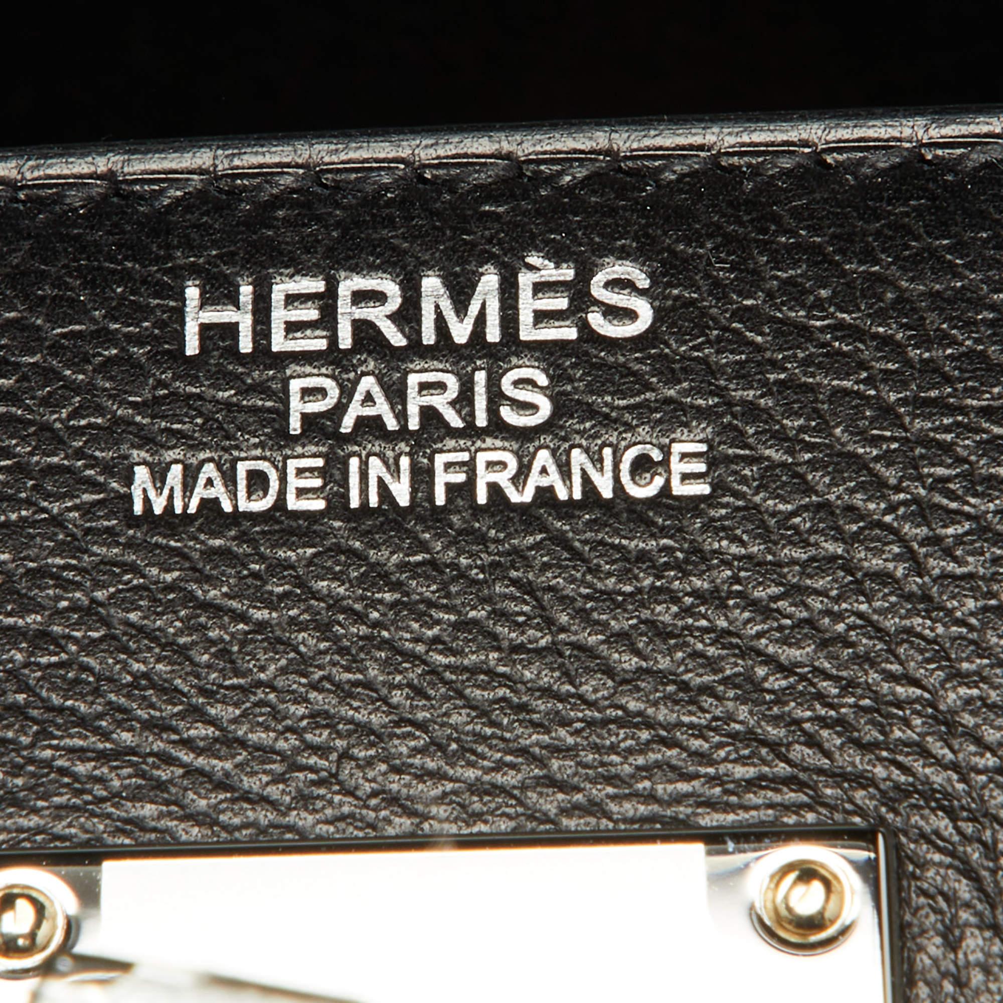 Hermes Black/Ecru Toile Quadrille and Evergrain Leather Palladium Finish HAC Bir 7