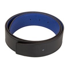 HERMES black & Electric blue Reversible Belt Strap 95