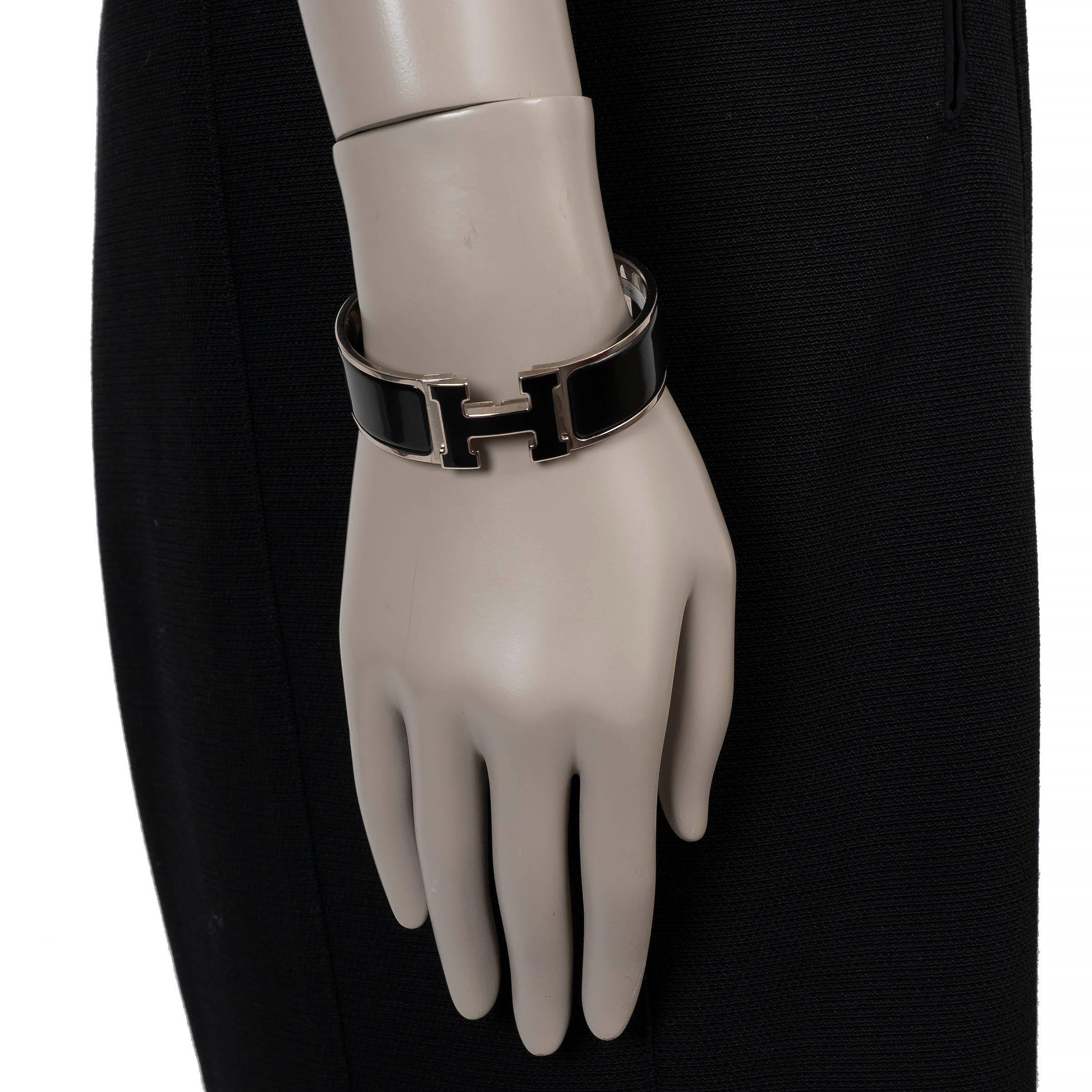 HERMES black enamel BRIDES DE GALA CLIC CLAC Bracelet PHW For Sale 2