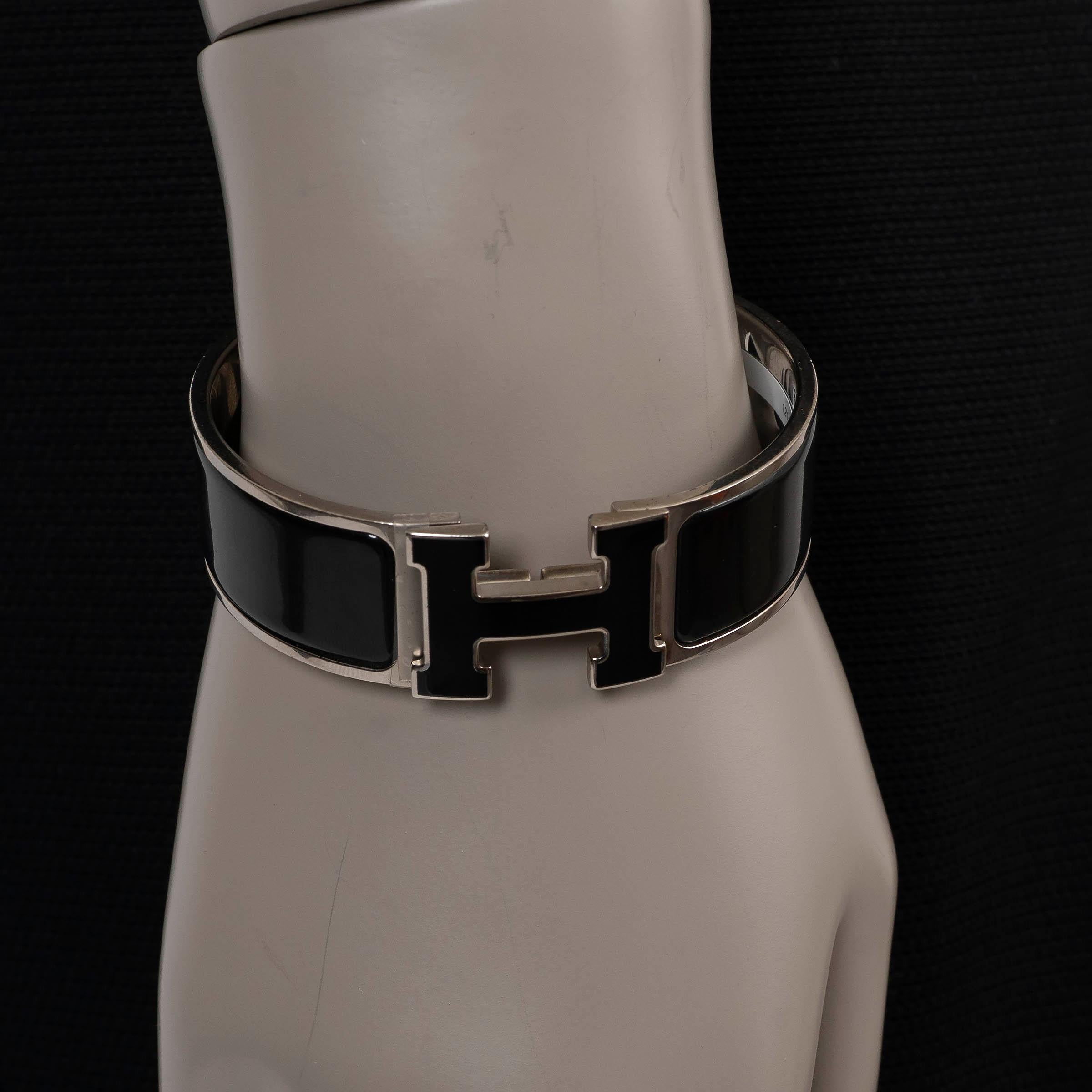 HERMES black enamel BRIDES DE GALA CLIC CLAC Bracelet PHW For Sale 3