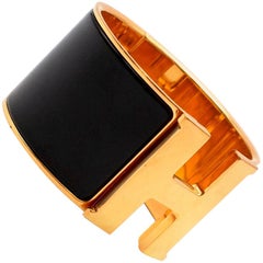 Hermes Black Enamel Extra Wide Clic Clac Bracelet GHW