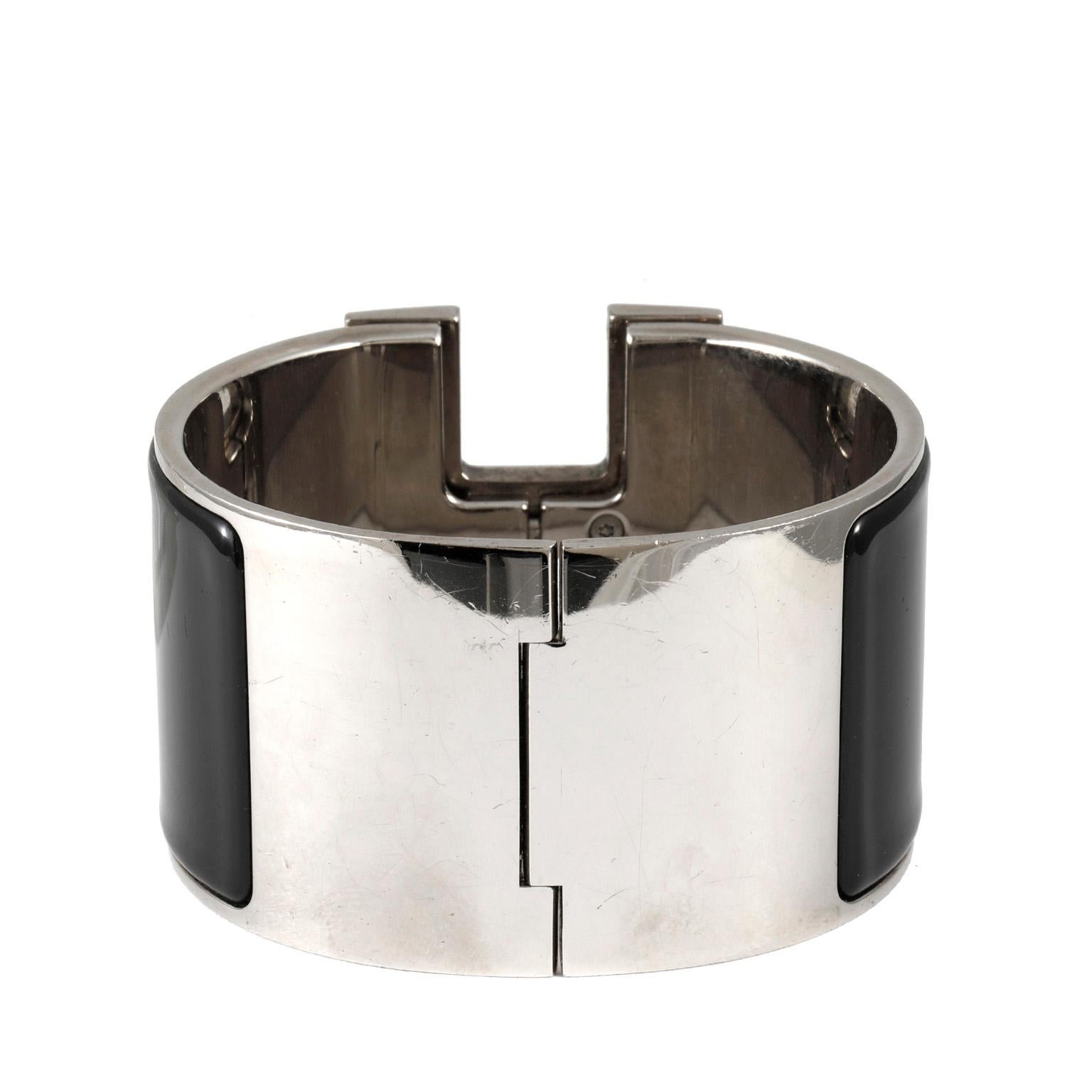  Bracelet manchette Clic Clac extra large en émail noir Hermès Pour femmes 
