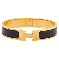 Hermes Black Enamel Gold Plated Clic H Bracelet
