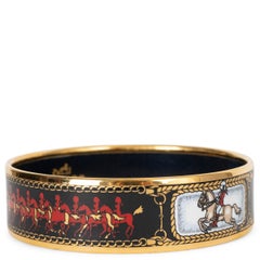HERMES black enamel HORSE RIDERS WIDE Bracelet GHW