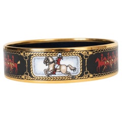 HERMES black enamel HORSE RIDERS WIDE Bracelet GHW