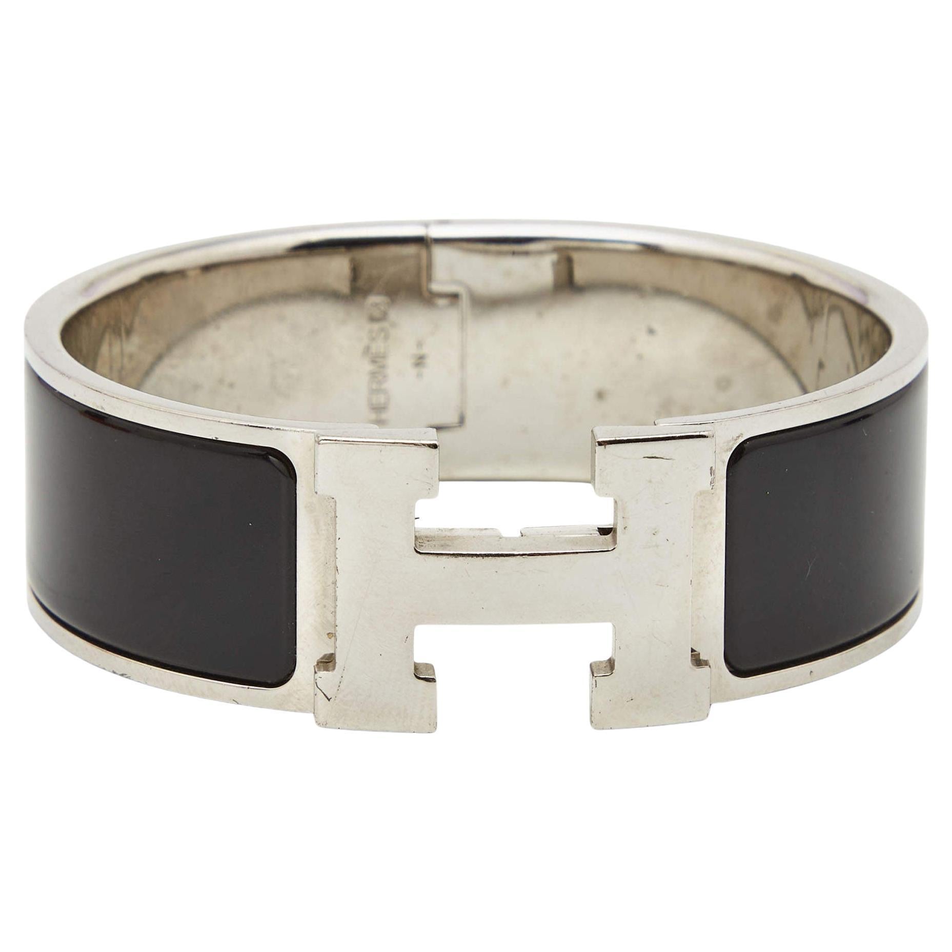 Hermès Black Enamel Palladium Plated Clic Clac H Bracelet