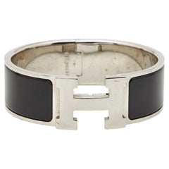 Hermès Schwarz Emaille Palladium plattiert Clic Clac H Armband