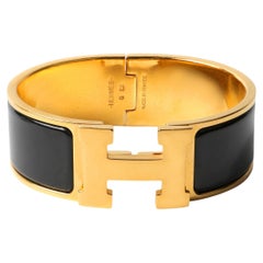 Bracelet Clic Clac large en émail noir Hermès