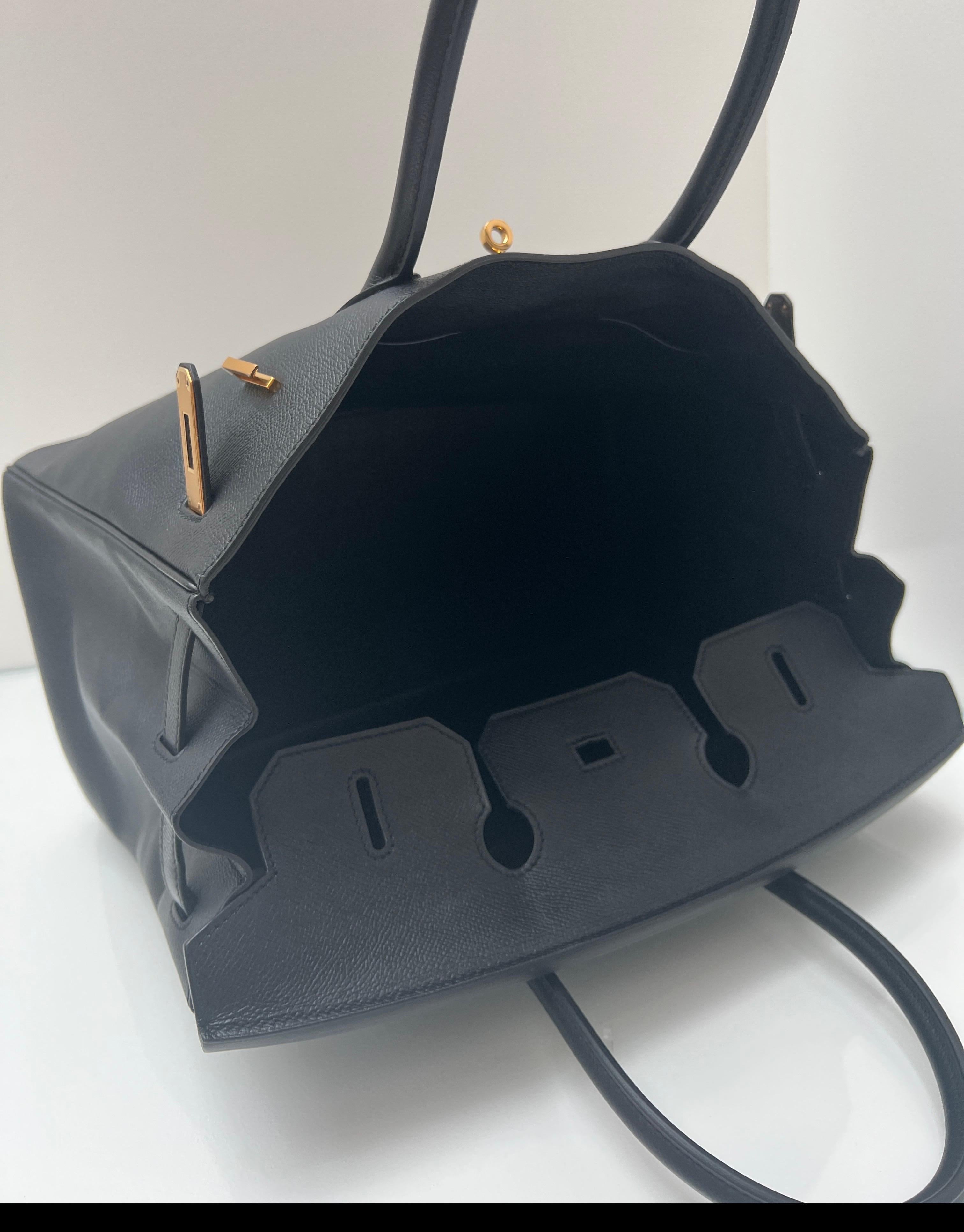 Borsa Hermes Birkin 35 nera Epsom in vendita 9
