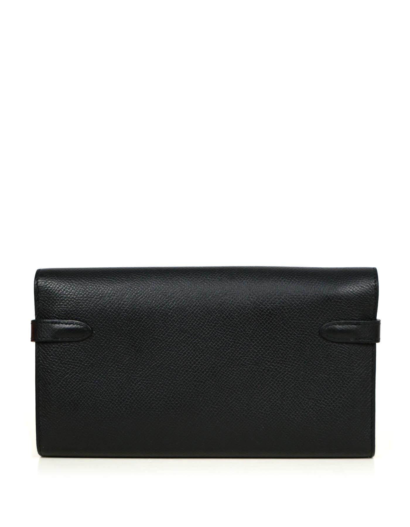 Hermes Black Epsom Kelly Longue Wallet w/ Palladium Hardware rt. $3, 375 In Good Condition In New York, NY
