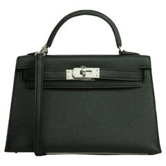 Hermes Nero Pelle Epsom 20cm Mini Kelly Sellier Crossbody Borsa PHW