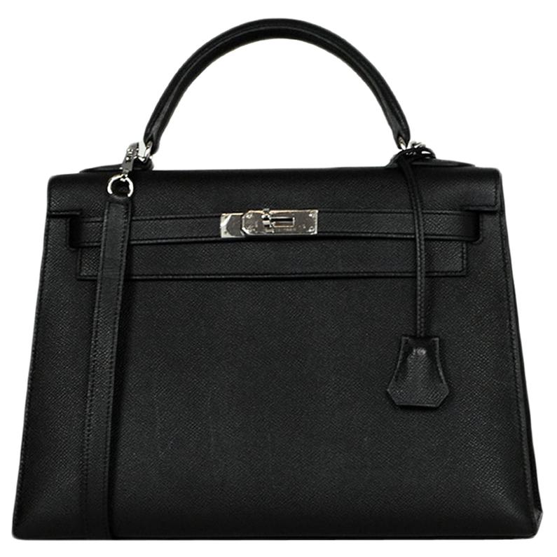Hermes Black Epsom Leather 32cm Sellier Kelly Bag w/ Palladium Hardware ...