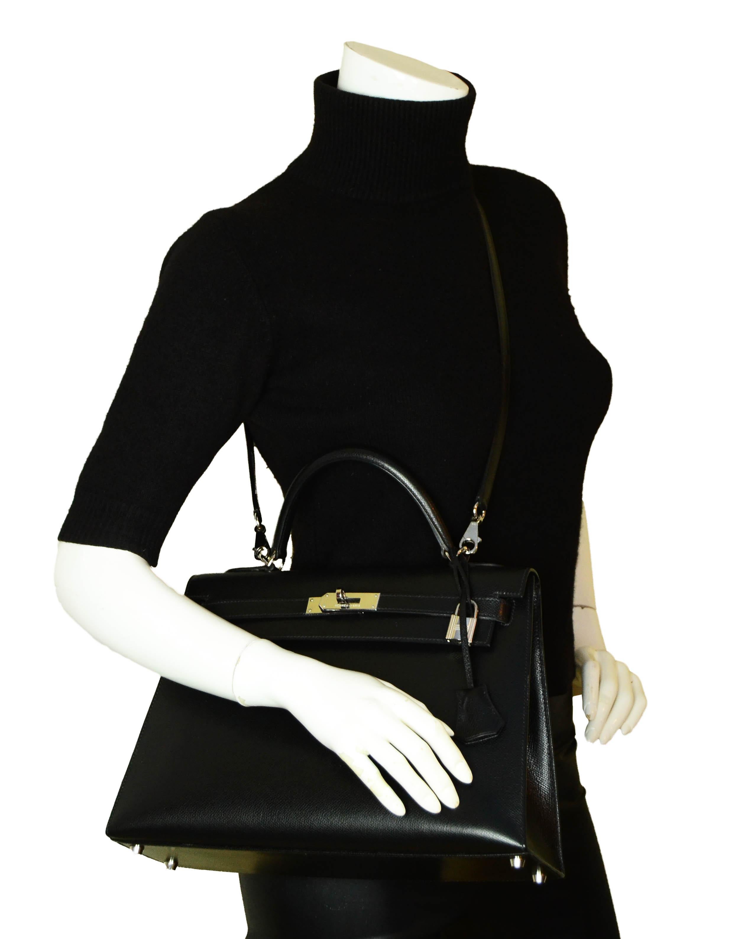 Hermes Schwarz Epsom Leder 32cm Sellier Kelly Tasche mit Palladium Hardware im Zustand „Hervorragend“ in New York, NY