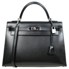 Hermes Schwarz Epsom Leder 32cm Sellier Kelly Tasche mit Palladium Hardware