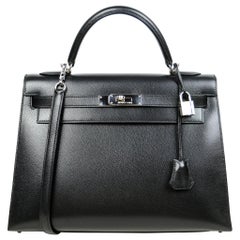 Hermes Black Epsom Leather 32cm Sellier Kelly Bag with Palladium Hardware