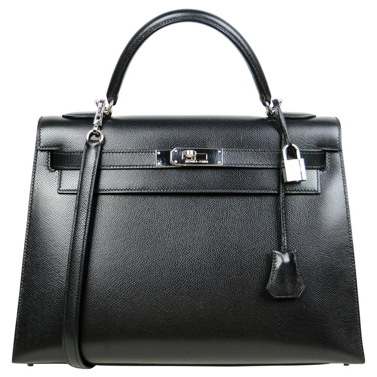 Hermes Black Epsom Leather 32cm Sellier Kelly Bag with Palladium