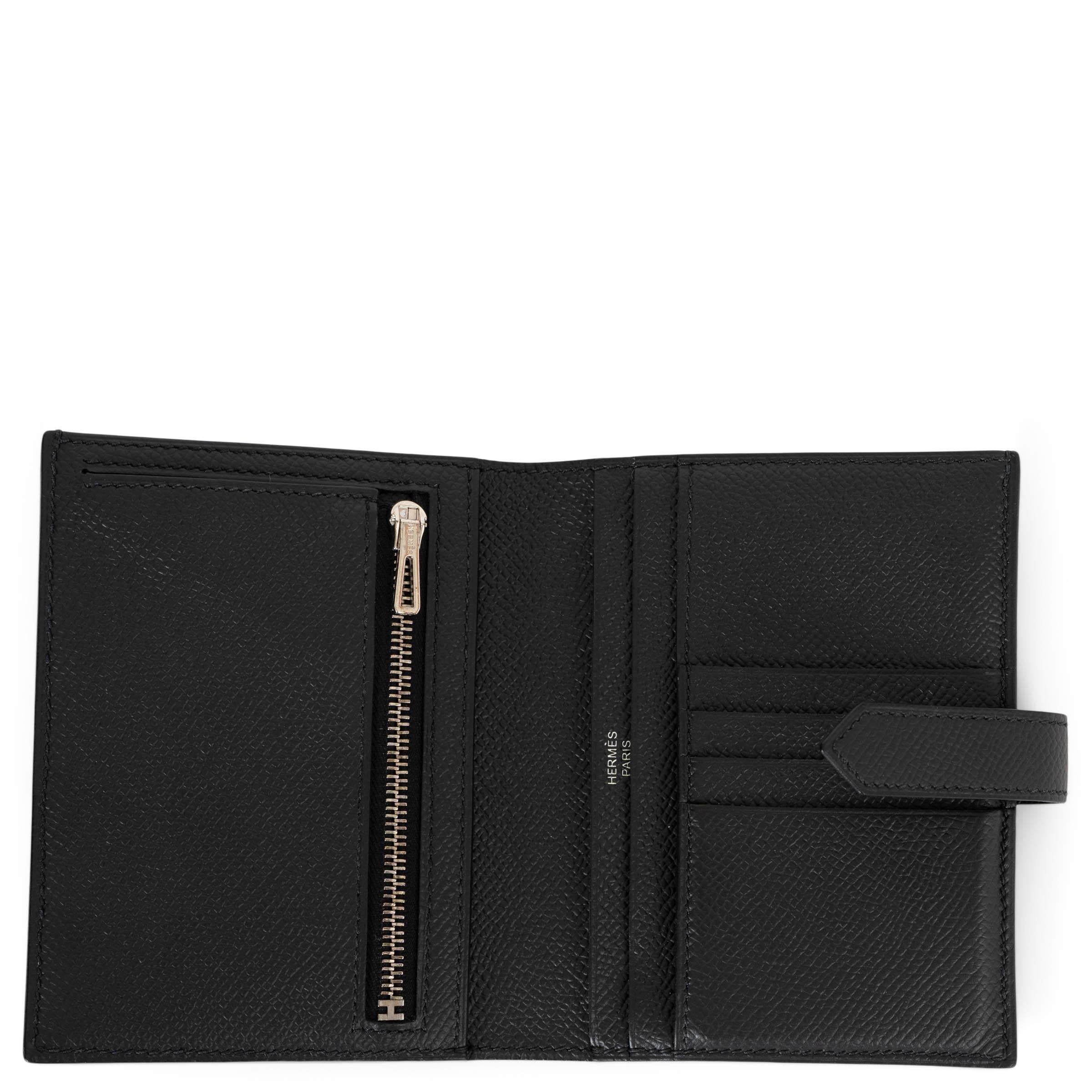 HERMES black Epsom leather BEARN COMPACT Wallet Phw In Excellent Condition For Sale In Zürich, CH