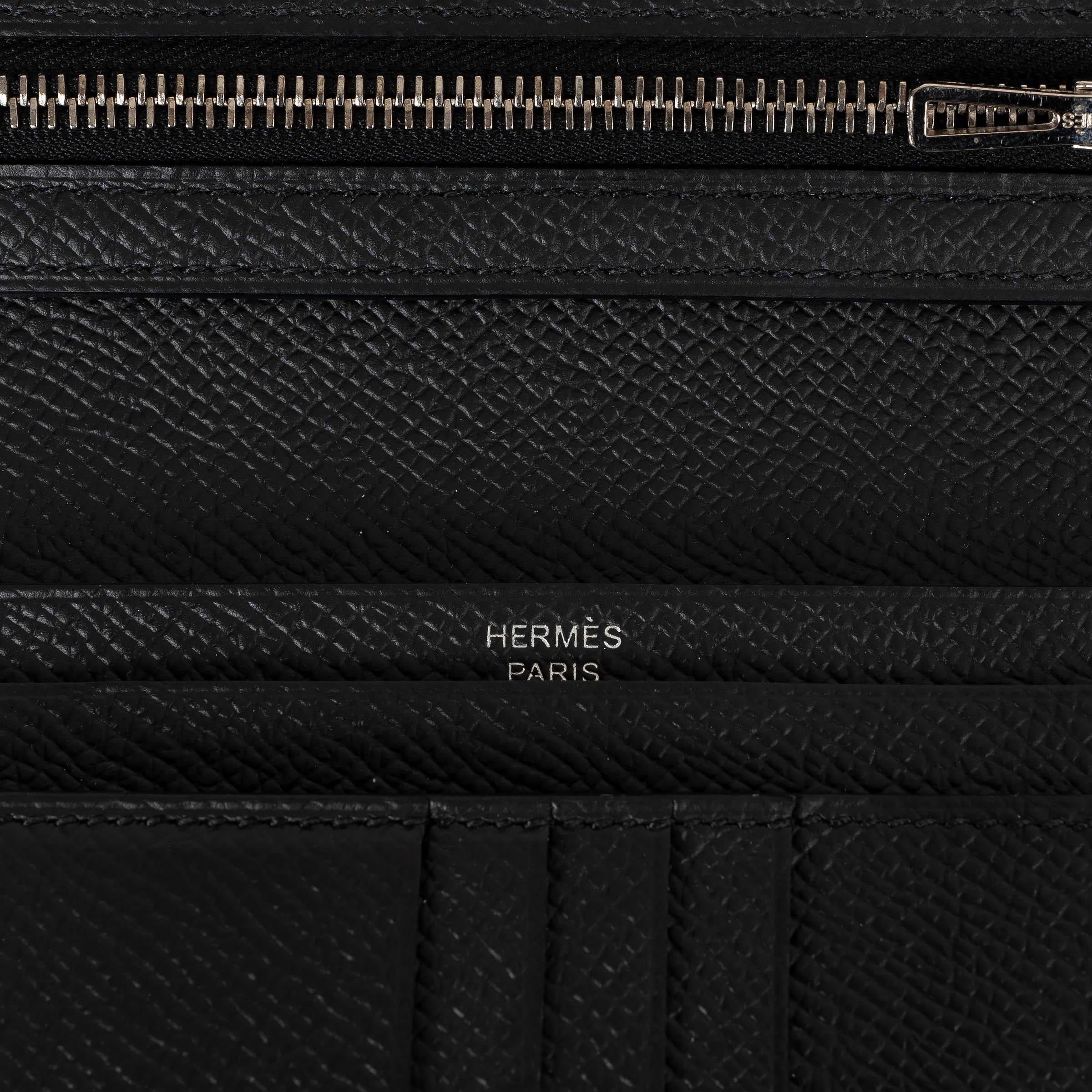 HERMES black Epsom leather BEARN COMPACT Wallet Phw For Sale 1