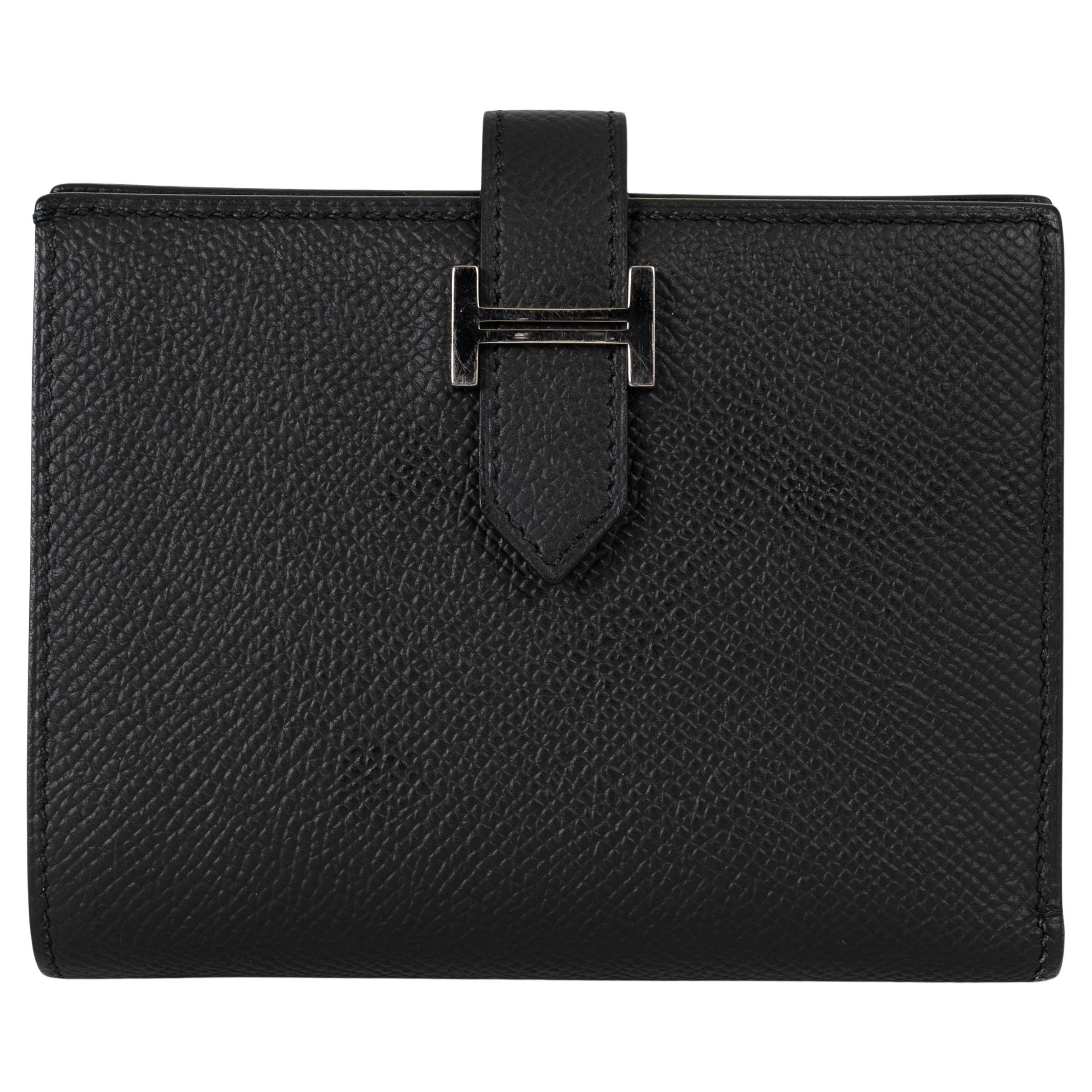 HERMES black Epsom leather BEARN COMPACT Wallet Phw For Sale