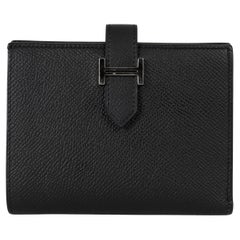 HERMES black Epsom leather BEARN COMPACT Wallet Phw
