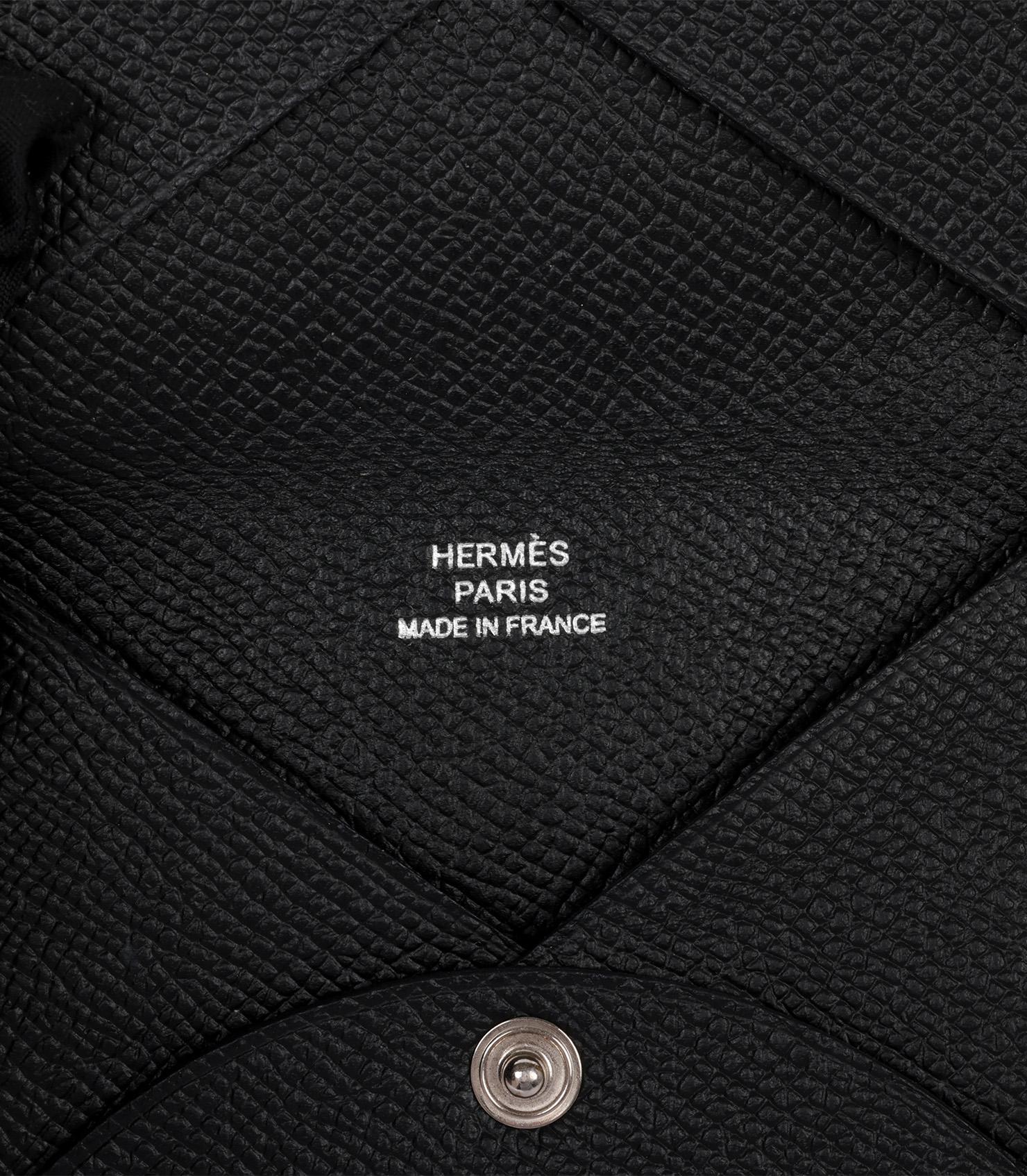 Women's or Men's Hermès Black Epsom Leather Calvi Cardholder